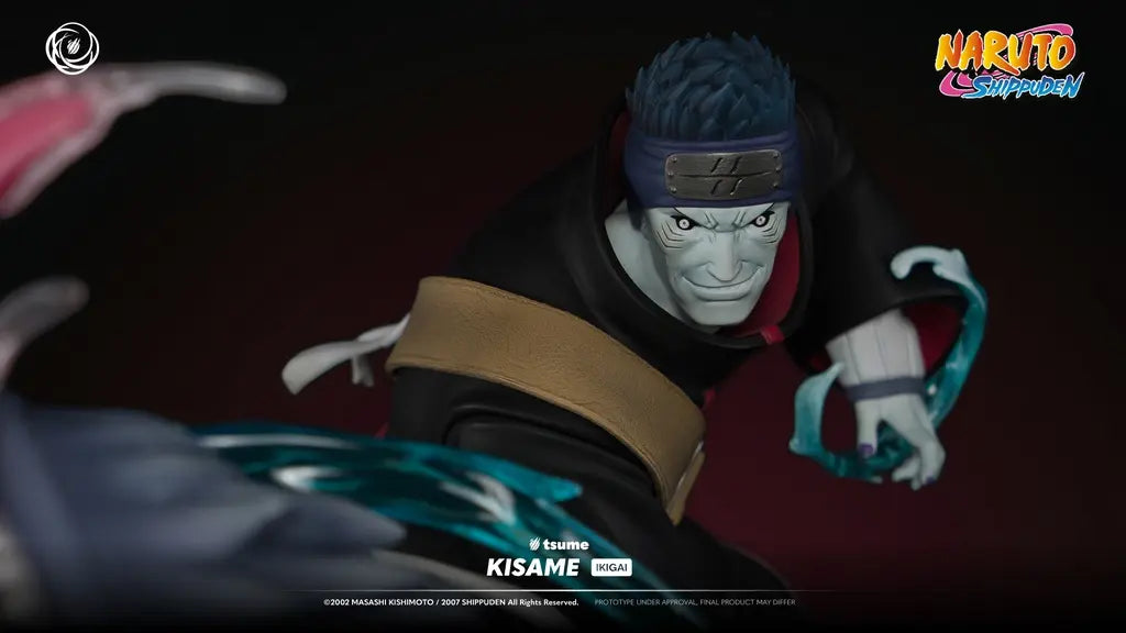 Gros plan visage Kisame Hoshigaki statue Tsume Ikigai – regard menaçant, bandeau Kirigakure – résine Naruto 1/6