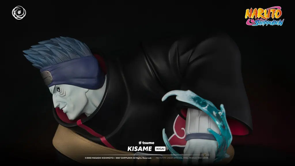 Détail visage Kisame Hoshigaki statue Tsume – sourire menaçant, teint bleuté, cape Akatsuki – Naruto Shippuden collector