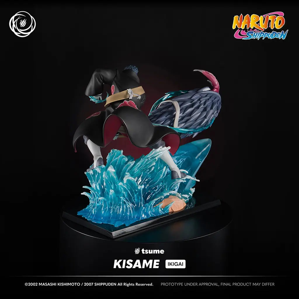 Statue Kisame Ikigai Tsume – vue 3/4 arrière dynamique, requin Suiton et détail cape Akatsuki – Naruto Shippuden 1/6