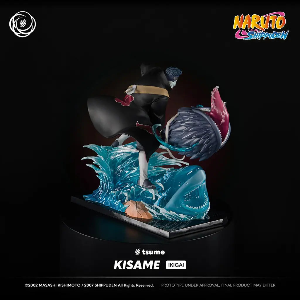 Statue Kisame Ikigai Tsume – vue 3/4 avant avec Samehada et requin Suiton gueule ouverte sur vague bleue – Naruto Shippuden 1/6