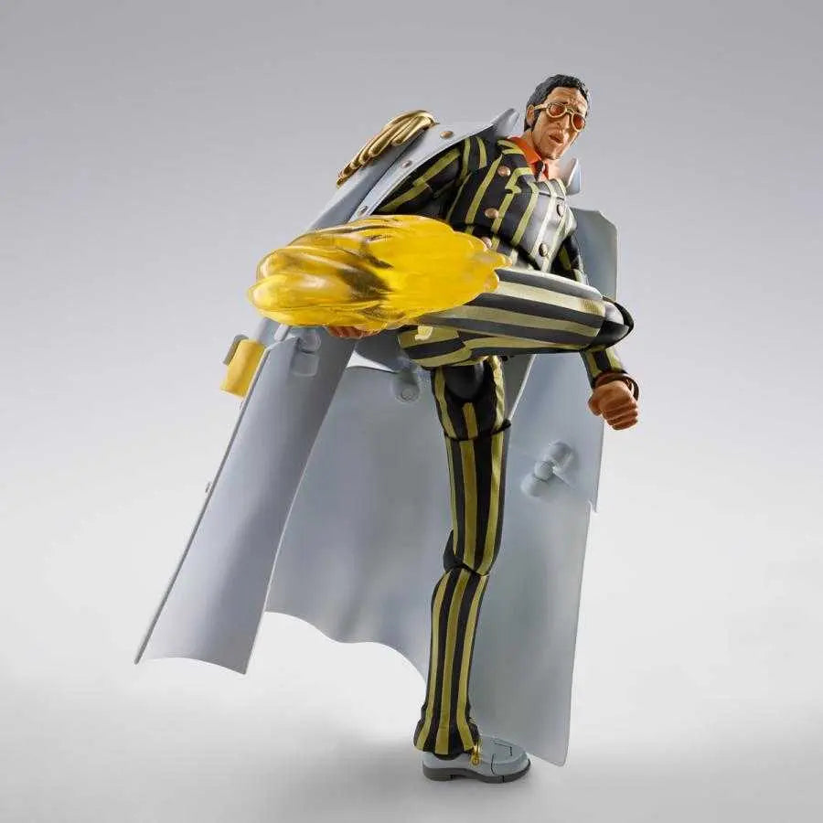 Figurine Borsalino Kizaru Future Island Egghead S.H.Figuarts Bandai - vue latérale coup de pied One Piece