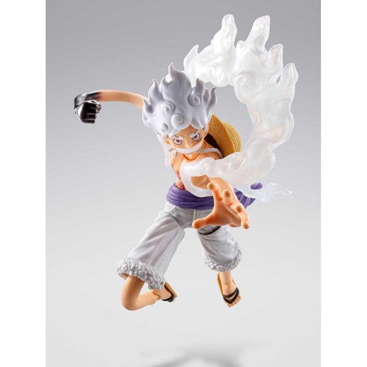 Figurine S.H.Figuarts Monkey D. Luffy Gear 5 - Vue de face en position dynamique avec expression déterminée