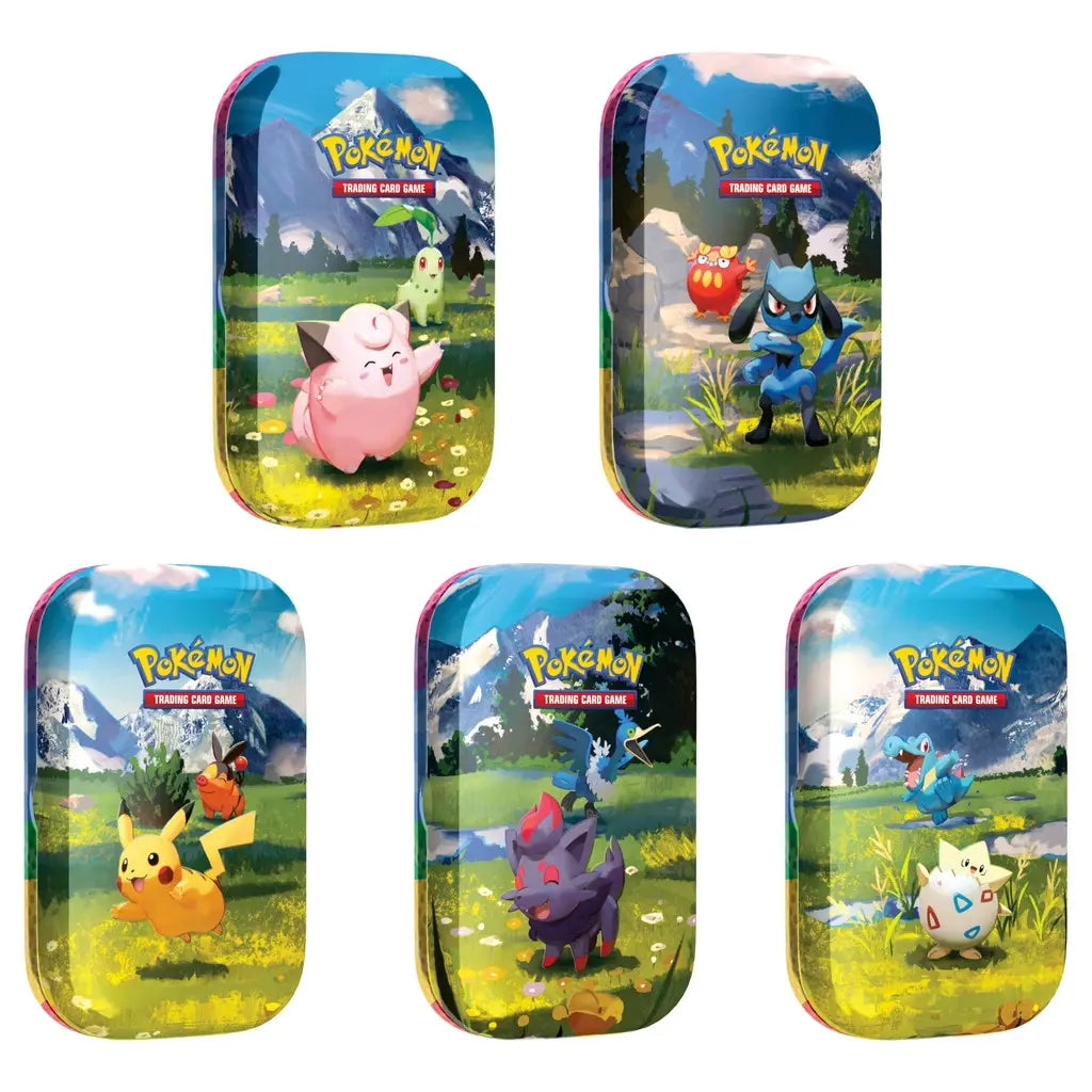 Collection 5 Mini-Tins Pokémon Héros Transcendants Méga-Évolution – panorama complet FR