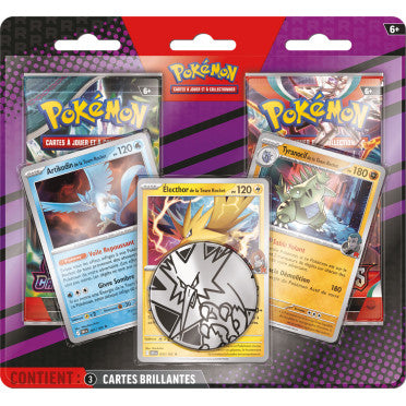 Duo Pack Pokémon Team Rocket avec 2 boosters Écarlate et Violet et 3 cartes holographiques cosmo
